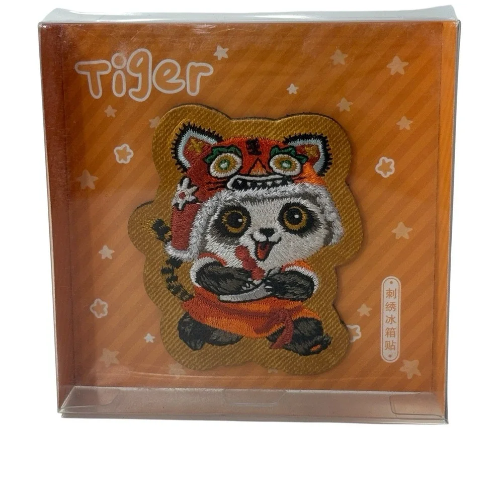 NIB Panda Bear Magnet Tiger Embroidery Figural Anime Big‎ Eye Cartoon Animal
